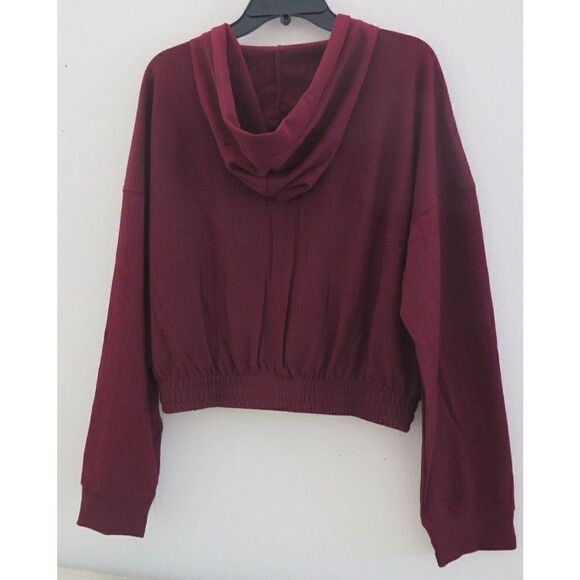 BCBGeneration Women's Sz L Wine Short Waffle Knit Slouchy Zip Up Hoodie $98+ - Picture 2 of 8